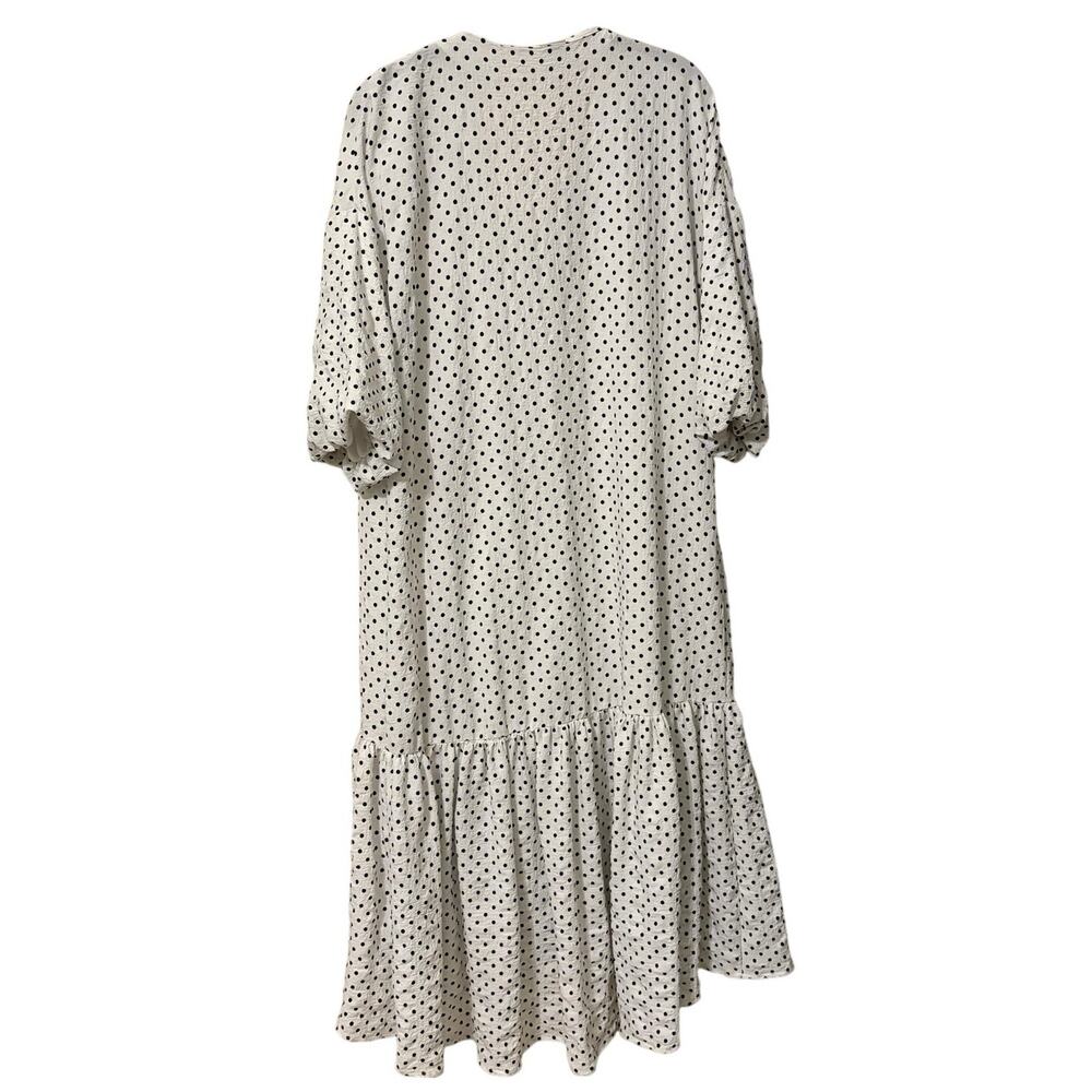 ICHI White Black Polka Dot Ruffle Ixaugustina Midi Dress Size 36 US 4 - Picture 3 of 6